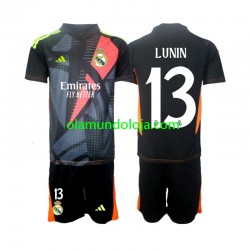 Camisola Real Madrid Andriy Lunin 13 Guarda-redes Criança Equipamento Segundo 2024-2025 Manga Curta